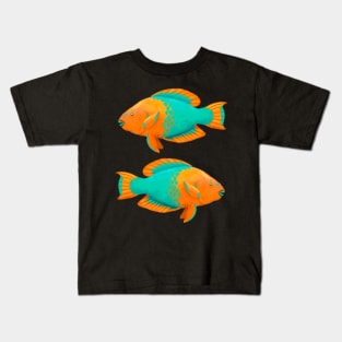 Tropical Coral Reef Rainbow Parrotfish in Digital Kids T-Shirt